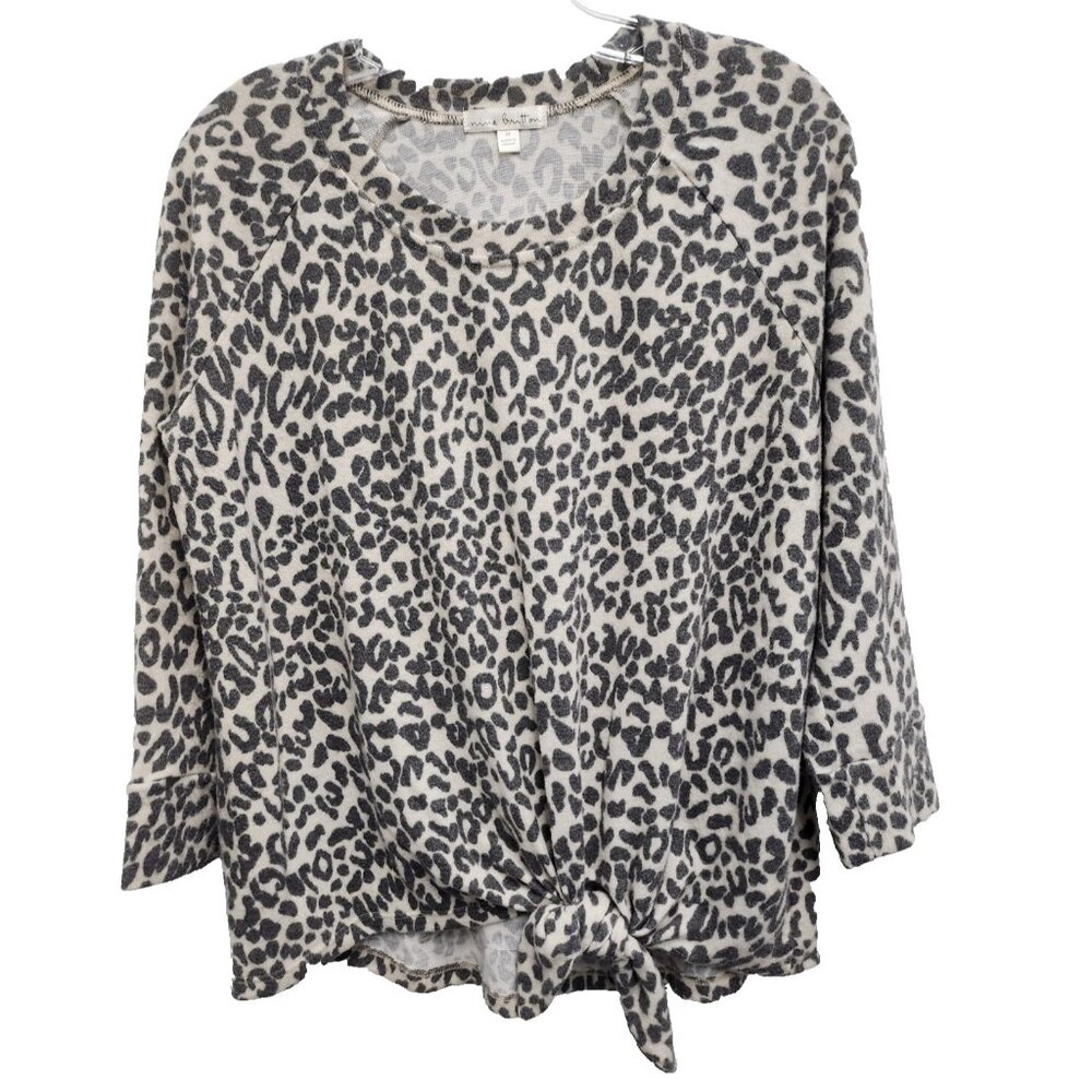 Nine Britton Stitch Fix Womens Top Medium Animal Print Tie Hem 3/4 Sleeve Casual
